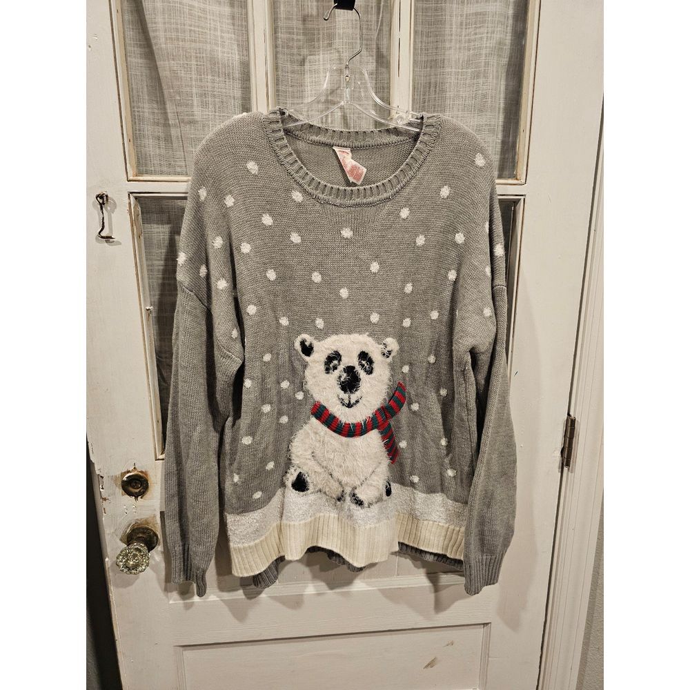 Gray‎ Polar Bear Winter Theme Sweater Women's Size XL